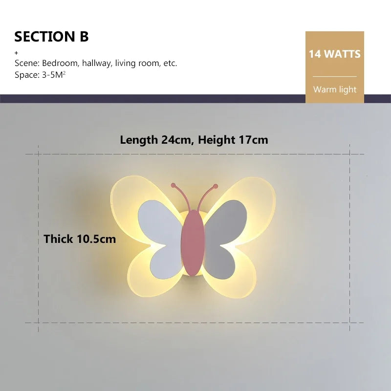Modern LED Butterfly Wall Light For Bedroom Children's Room Bedside Wall Lamp Creative Personality Wall Decor Butterfly Sconce
