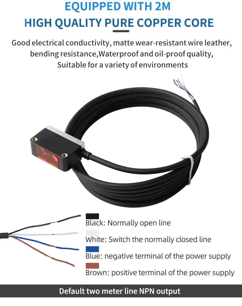 Background Suppression Infrared Photoelectric Sensor，Diffuse reflection, reflected light, lens reflection，30cm-2M，NO and NC，NPN