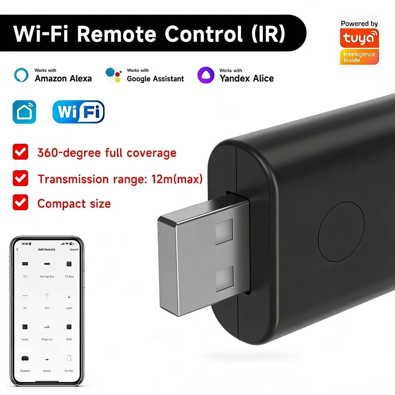 Tuya WiFi IR Remote Control USB Smart Universal Infrared Controller Works with Alexa Google Assistant for TV Air Conditioner