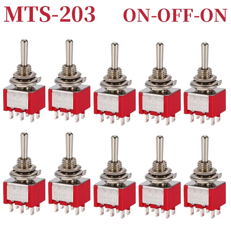 10pcs MTS-102 103 MTS-202 203 Toggle Switch 6A 125VAC on on SPDT 6mm Mini Switch DPDT on off on Waterproof Cap