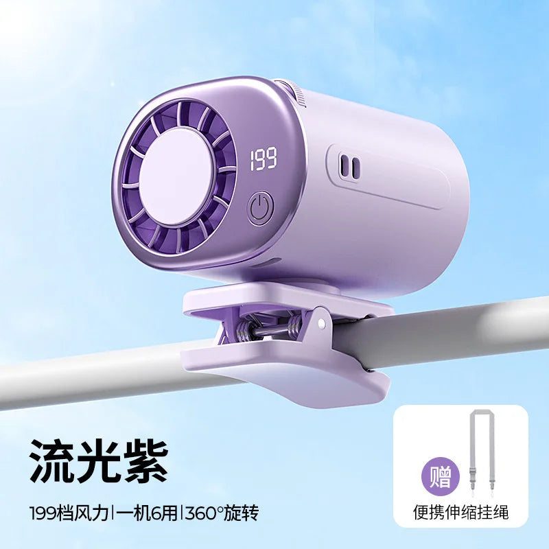 2026 New Clip Universal Ice Fan Usb High-speed Umbrella Hanging Waist Hanging Neck Cooling Fan