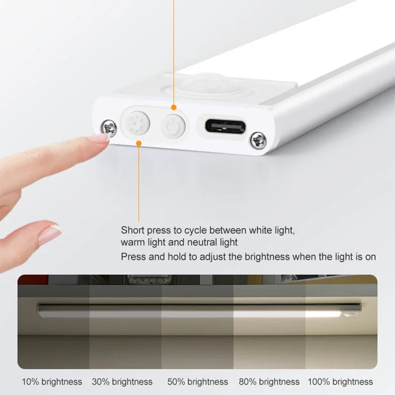Night Light TYPE-C USB Lights Motion Sensor LED Three colors in one Lamp For Kitchen Cabinet Bedroom Wardrobe Indoor Lighting