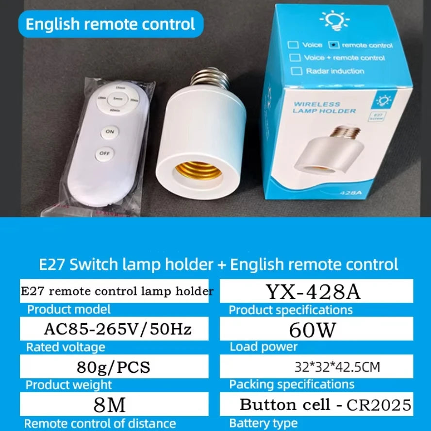 E27 85V-265V Wireless Remote Control Smart Timer Switch Lamp Holder Multi Light Switch Baby Room Bedroom Home Smart Timer Switch