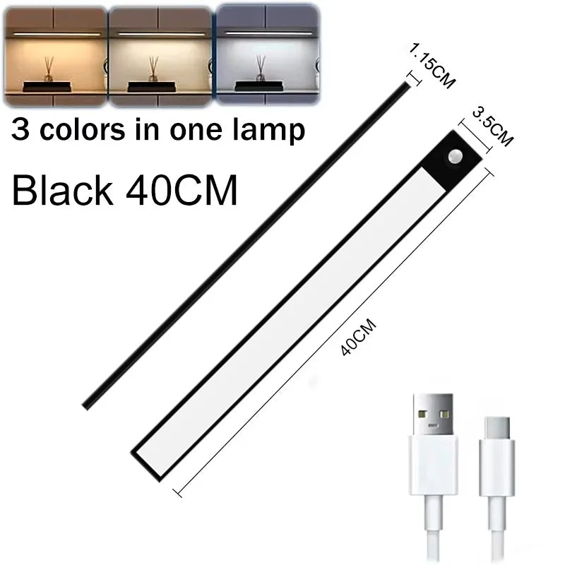 Night Light LED Motion Sensor Under Cabinet Lights USB Rechargeable Portable Lamp Lighting Bar For Bedroom Kitchen Accessories
