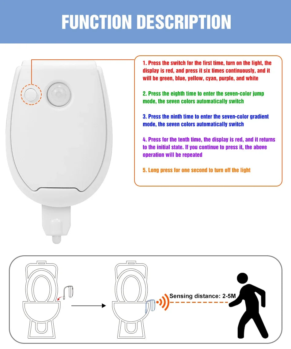 RGB LED Toilet Bowl Lamp PIR Smart Motion Sensor Night Lights AAA Battery Powered For Washroom Bathroom WC Toilet Seat Backlight