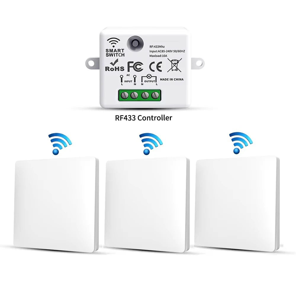 RF433 Self-Powered Wireless Light Switch, Kinetic Energy No Battery,Long Range Wall-Penetrating Signal, Easy Retrofit for Home