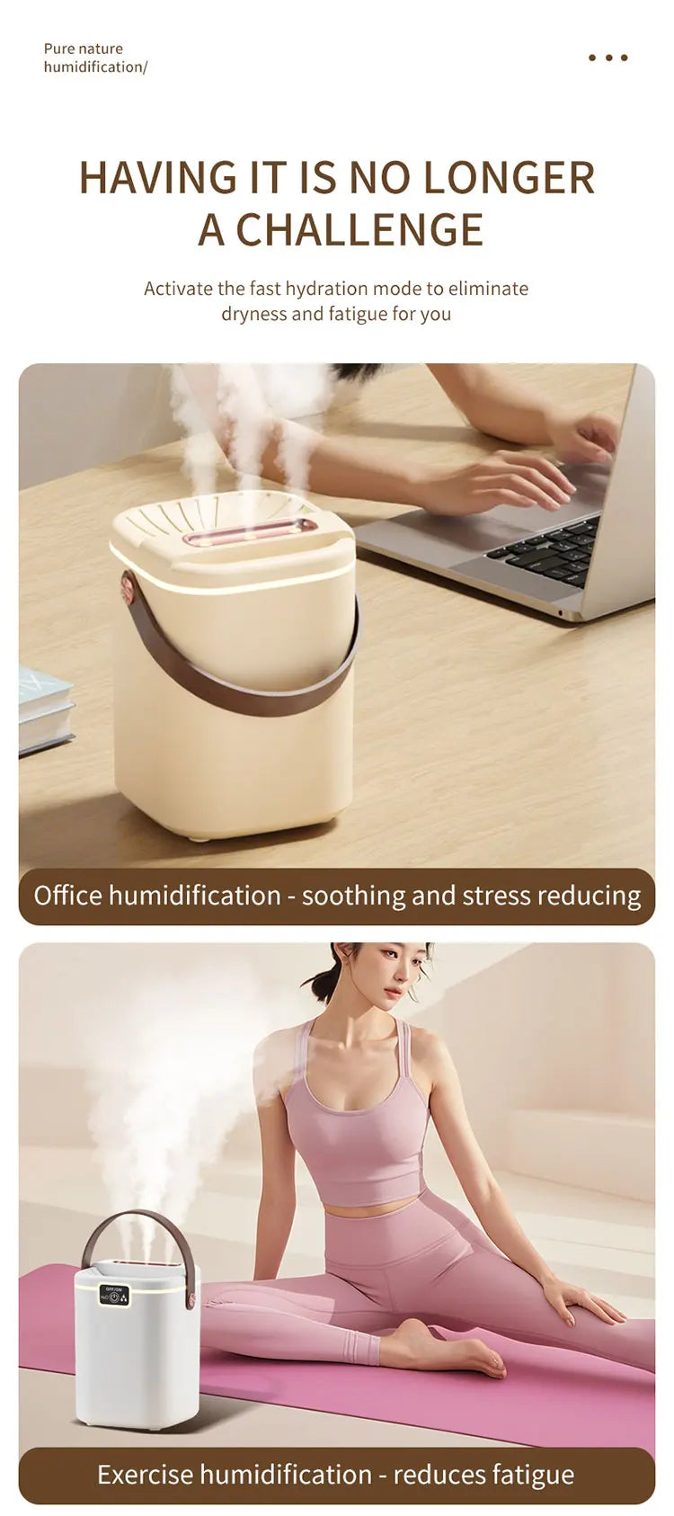 TINSOL 2L Large-Capacity Humidifier with Triple Nozzles and Night Light, Type-C Port, Air Purifier for Bedrooms and Living Rooms