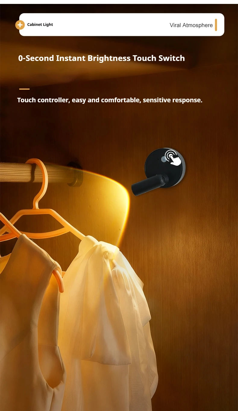 LED Light Magnetic Rechargeable Wall lamp Spotlight Atmosphere Light  No Punch Reading Light Touch Switch Dimmable Bedside Lamp