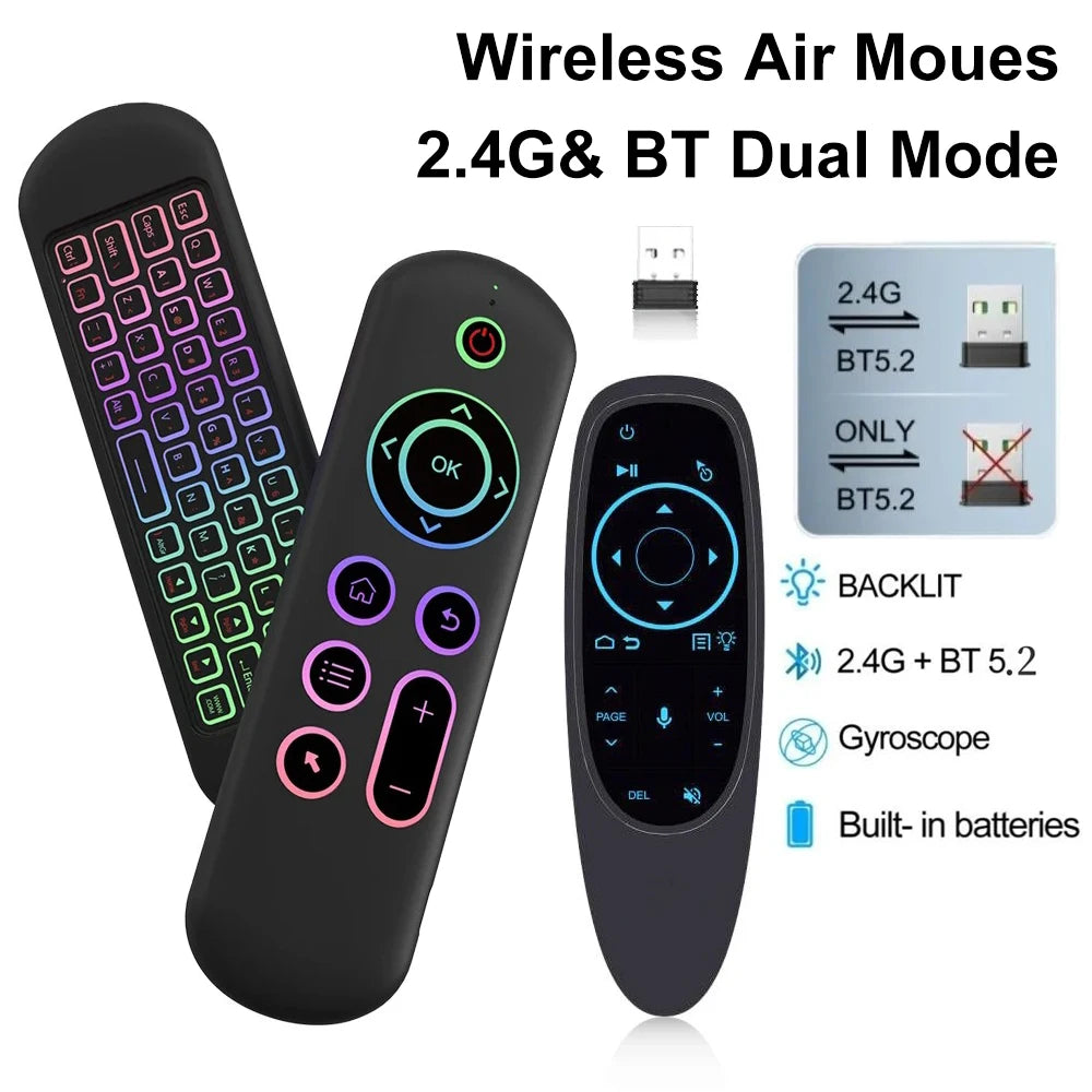 Remote Control Air Mouse Voice Gyroscope 7 Color Backlit Mini Keyboard Dual Mode 2.4G BT5.2 Wireless For Android Smart TV Box PC
