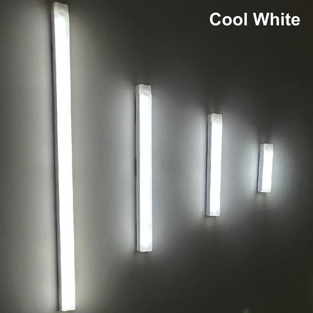 LED Motion Sensor Strip Light Wireless Sensor Night Light USB Rechargeable Detector Light Wall Lamp Kitchen Cabinet and Storage