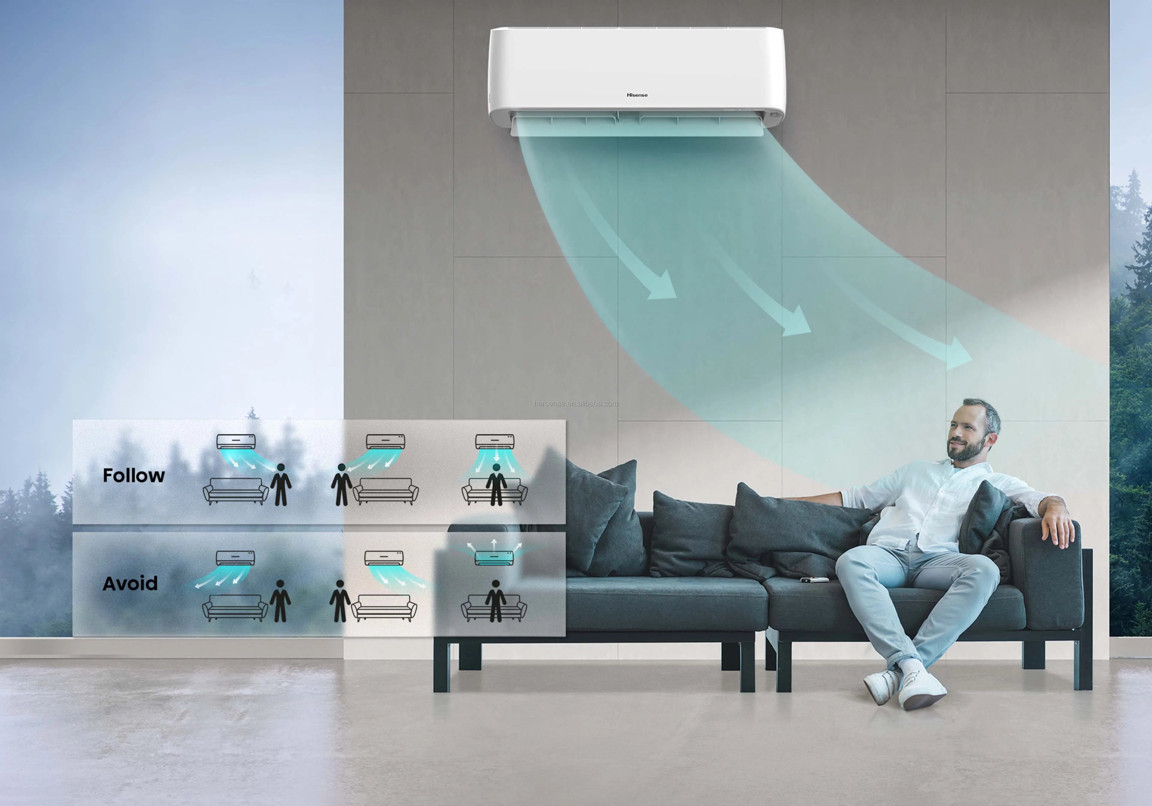 Smart Home AC 9000BTU 12000BTU, High Efficiency Cooling, R32 Gas, Black, CE Certified, Energy Efficient Air Conditioner