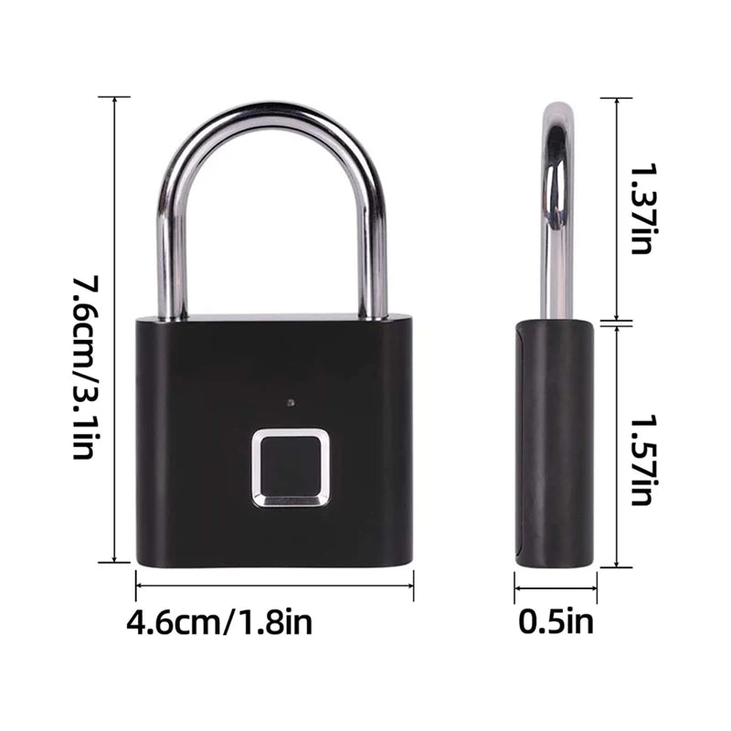 Smart Fingerprint Padlock Keyless Waterproof Zinc Alloy Biometric Padlocks USB Charging Fingerprint Lock Anti-theft Door Lock