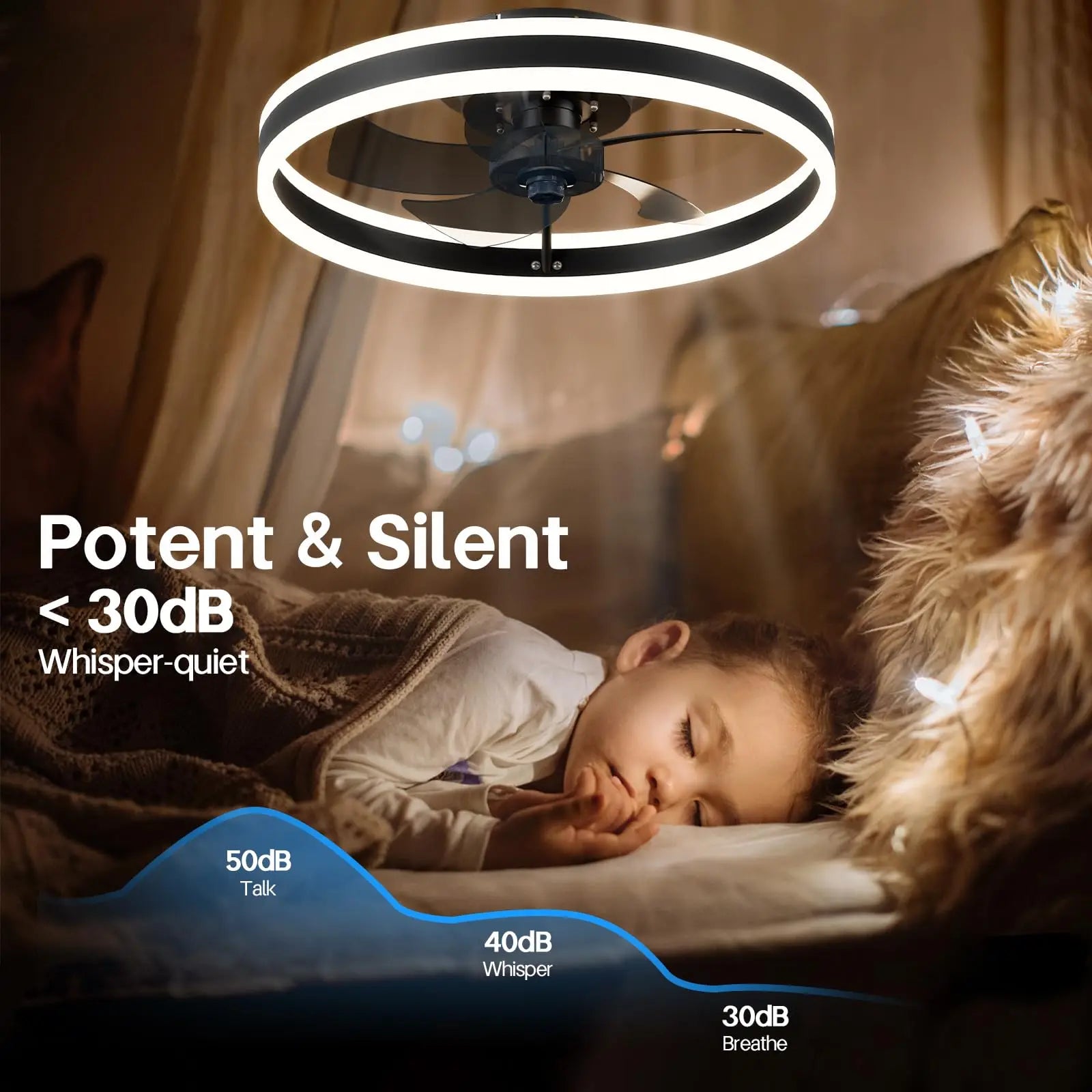 Smart Ceiling Fan with Light Remote Control App LED Dimming 6 Speed Wind Speed Fan Light for Bedroom Silent Fan with Lighting