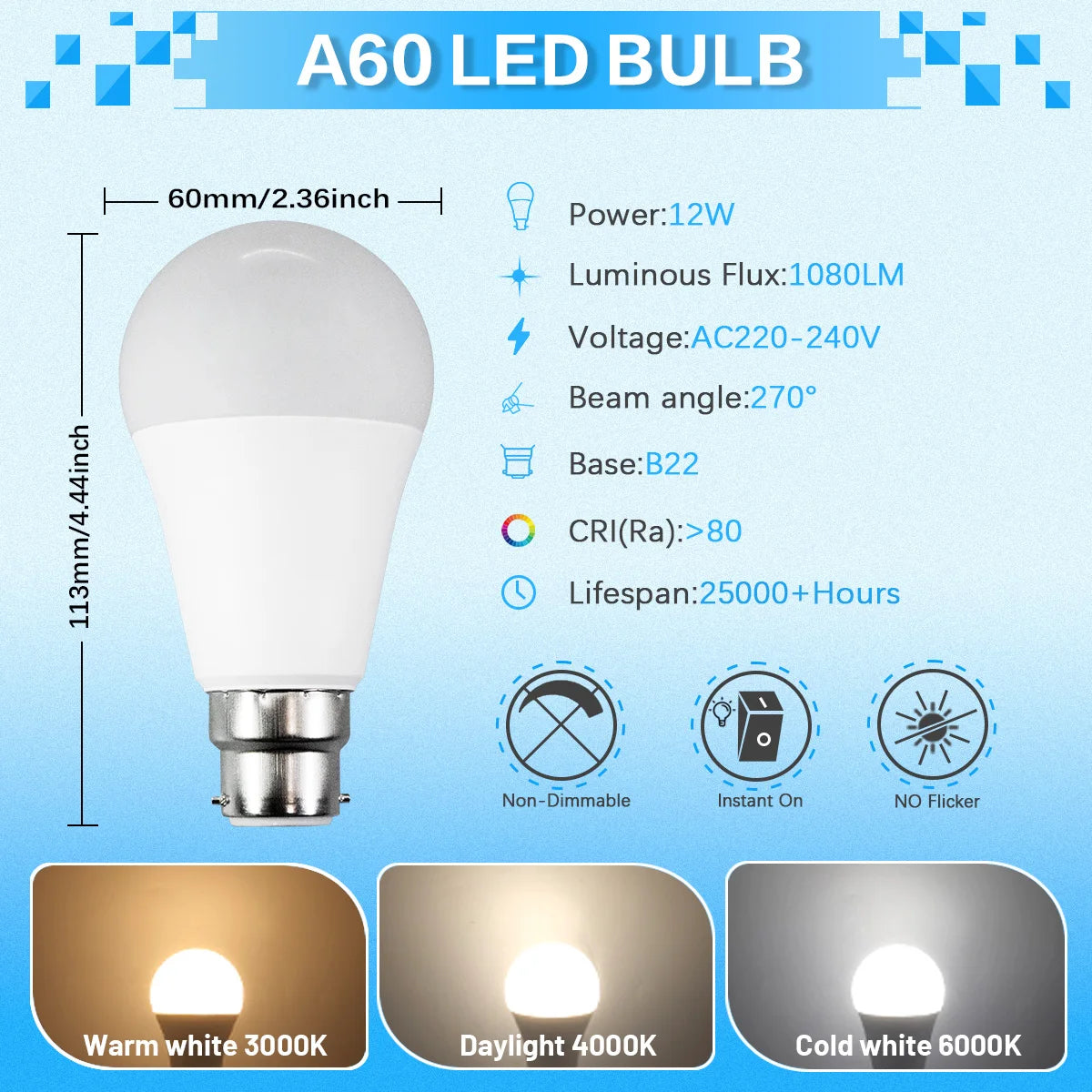 4PCS LED Bulb B22 Lamps 80-100LM/W 3W 8W 9W 12W 15W 18W 24W AC 220V 240V Lampada Light Bulbs LivingRoom Home Indoor LED Bombilla