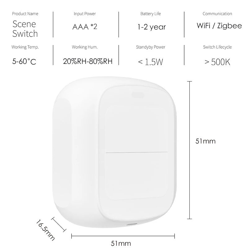 Tuya 2 Gang WiFi/ZigBee Wireless 6 Scene Switch Wall Push Button Controller Automation Control Switch For Smart Life App