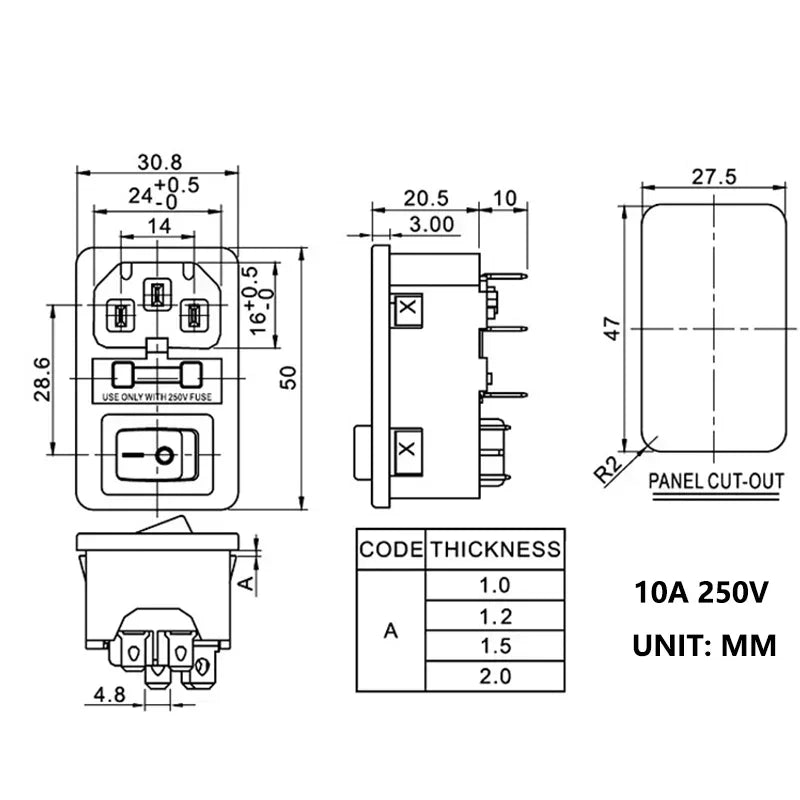 5/20Pcs AC-01 10A Fuse Rocker Switch AC Power Socket ON OFF AC Switches AC01 AC Electrical Connector with Red Lamp