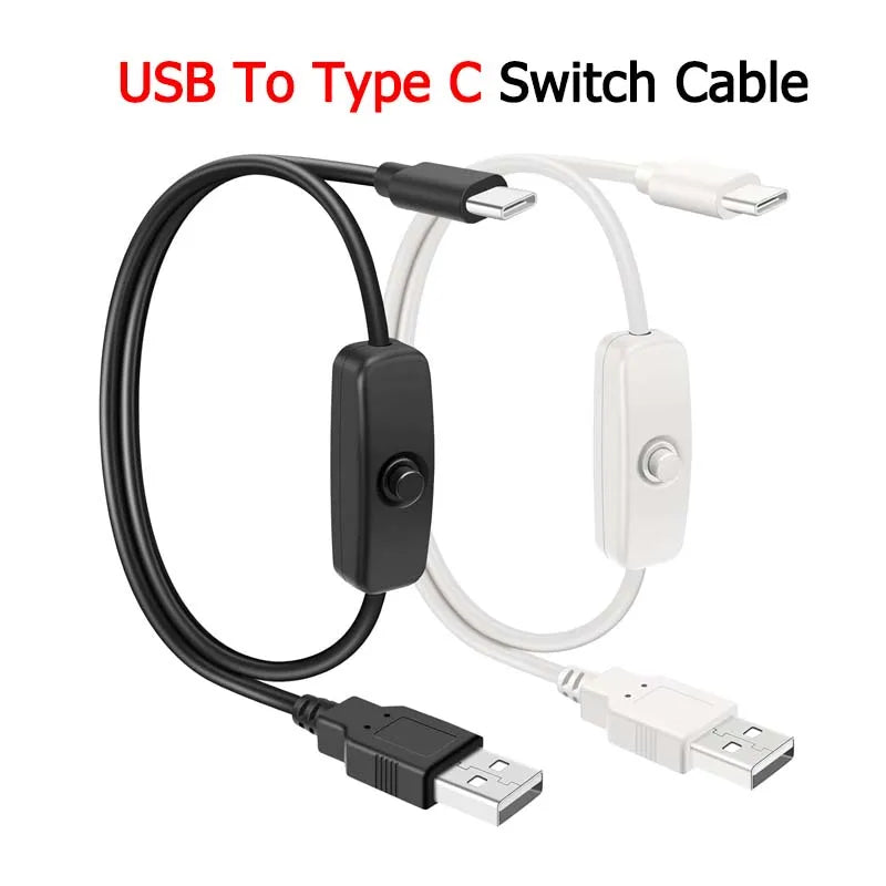 DC 5V USB To Type C Switch Cable  Charging Line USB Extension Power Supply Wire White Black On/Off Power Switches For Phone Fan