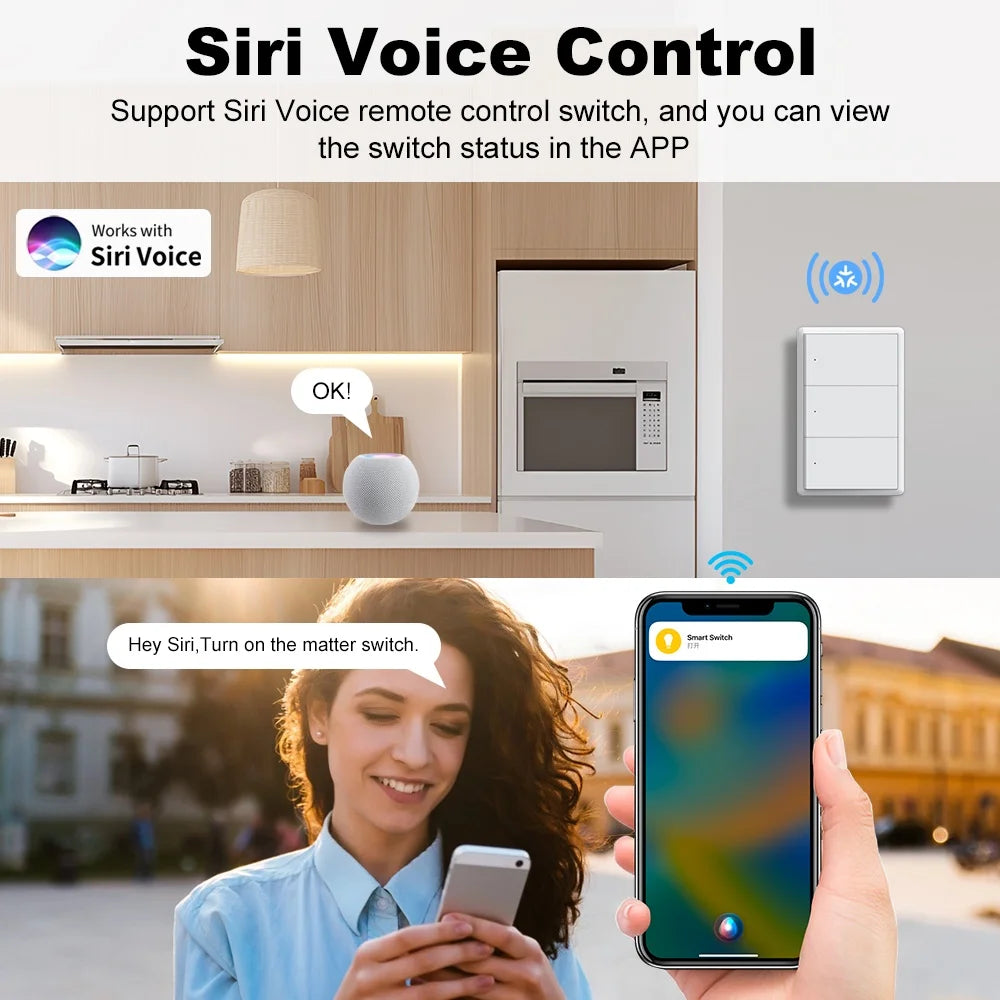 Smart Matter WIFI US Wall Light Switch Neutral Wire Optional 1-4 Gang Big Physical Push Button Voice Control Google Home Alexa