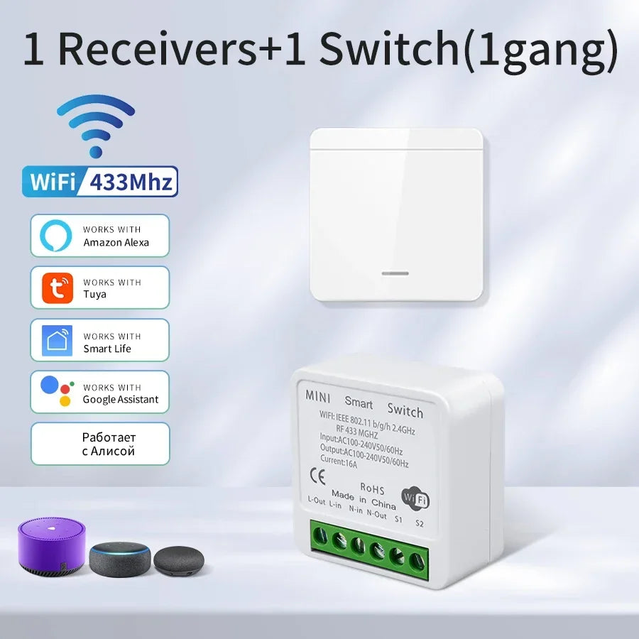 Tuya Smart WiFi Switch For LED Lighting 1/2/3 Gang RF433MHz Wireless Panel Switch Smart Life APP Alexa Google Home Voice Control