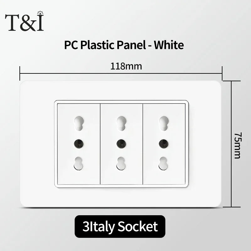 118 PC Plastic Panel Socket USB Type-C 20W Fast Charging Italy Chile Smart Wall Outlet Plug White Light Switch Home Office