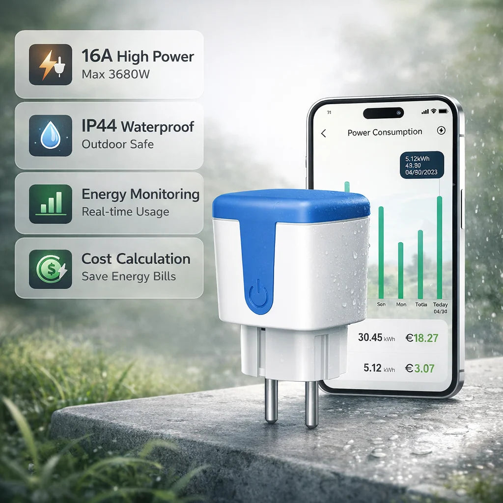 WiFi EU Socket 16A Smart Outdoor Waterproof Electric Socket Smart Plug With Electricity Metering Alexa Google Home Vesync App