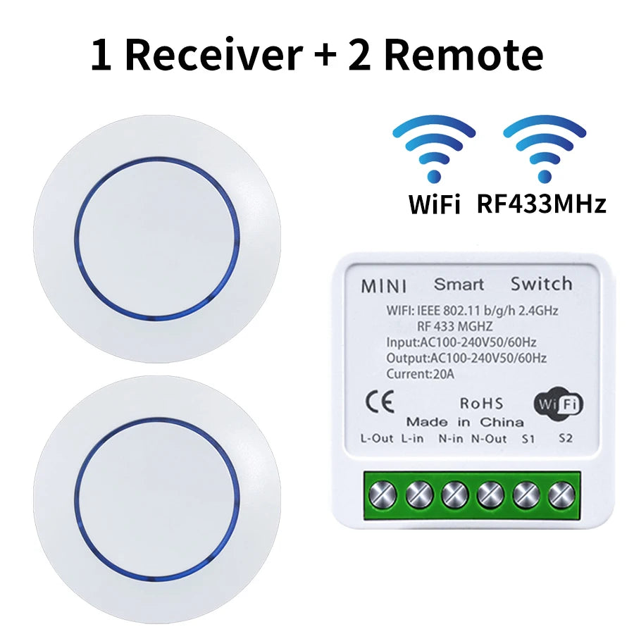 16A Tuya Smart WiFi Switch Receiver RF 433Mhz Wireless Round Button Remote Intelligent Switch Alexa Google Home Smart Life APP