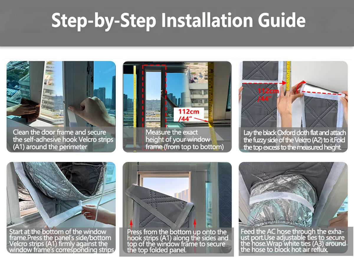 Padded Portable AC Window Seal Kit Silver Coated Sliding Window Vent Cloth for Air Conditioner Exhaust Hose Insulation