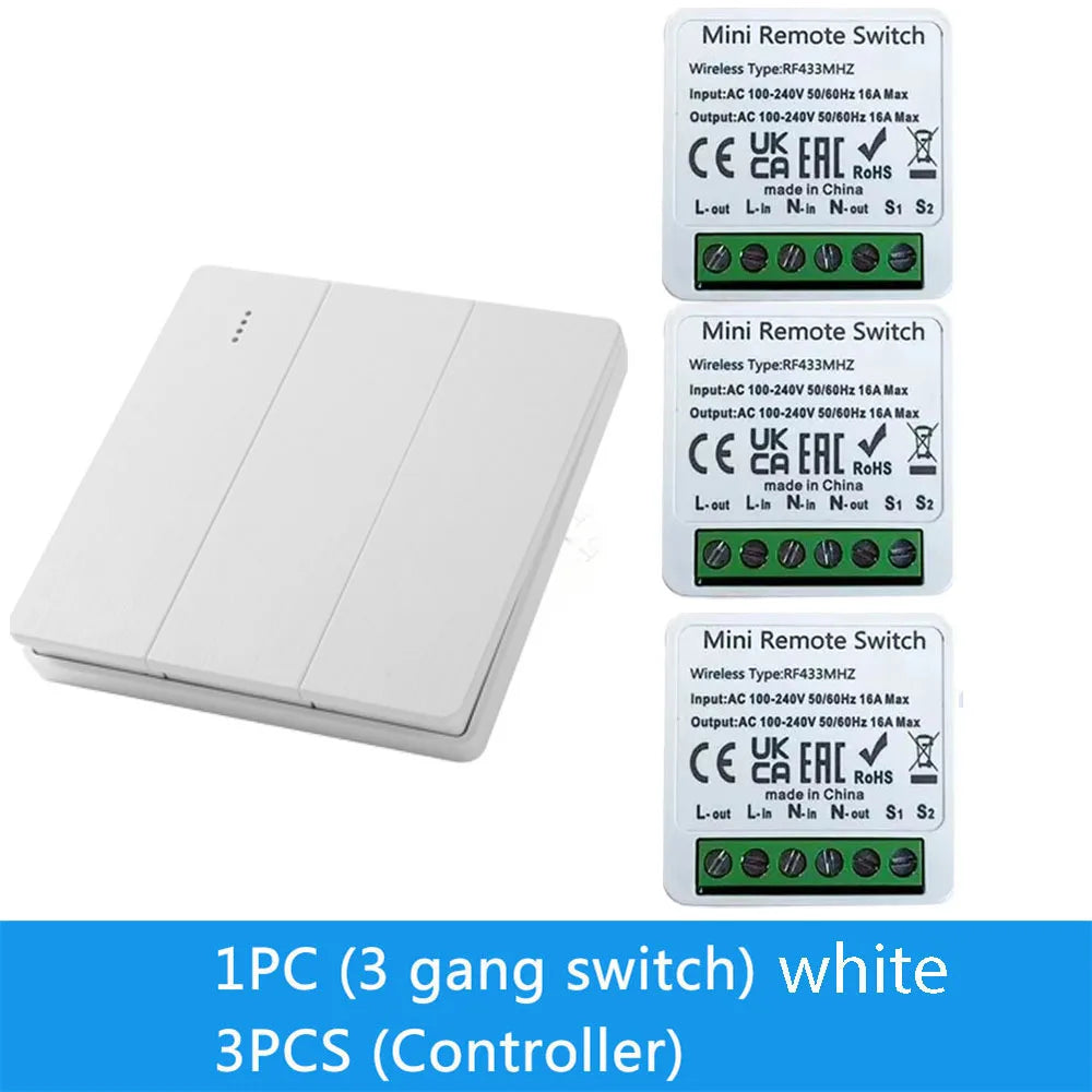 Wireless Smart Switch Light 433Mhz RF 86 Wall Panel Switch with Remote Control Mini Relay Receiver Home Led Light Lamp Fan