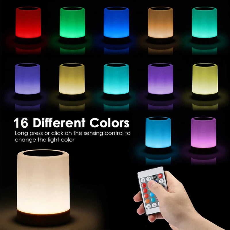 16 Colors Night Light Smart Touch Bedside Table Lamp RGB USB Rechargeable Desk Lamp Bedroom Decoration Gift Dining Table Light
