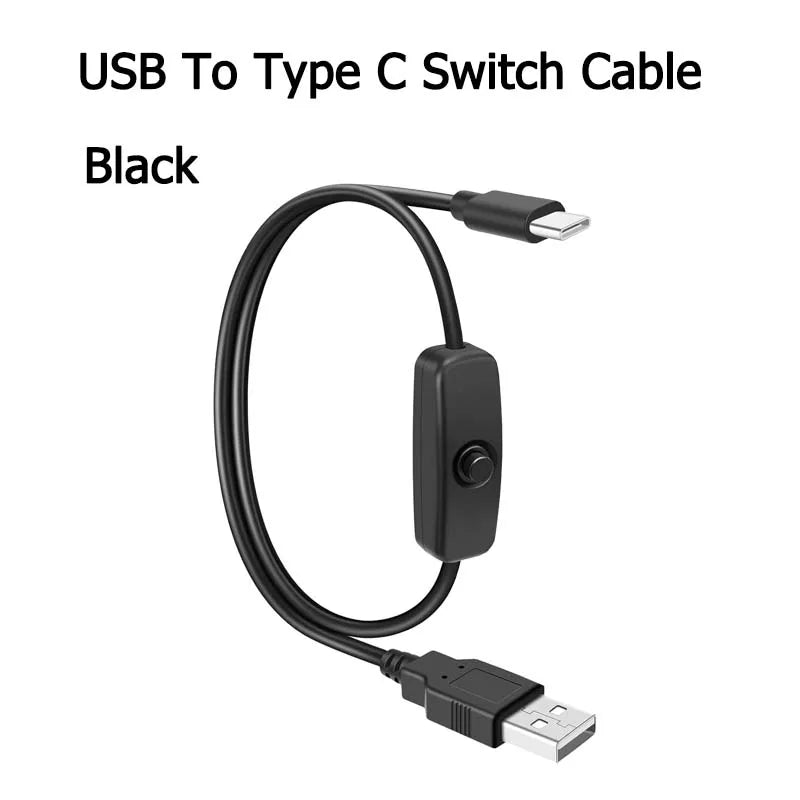 DC 5V USB To Type C Switch Cable  Charging Line USB Extension Power Supply Wire White Black On/Off Power Switches For Phone Fan
