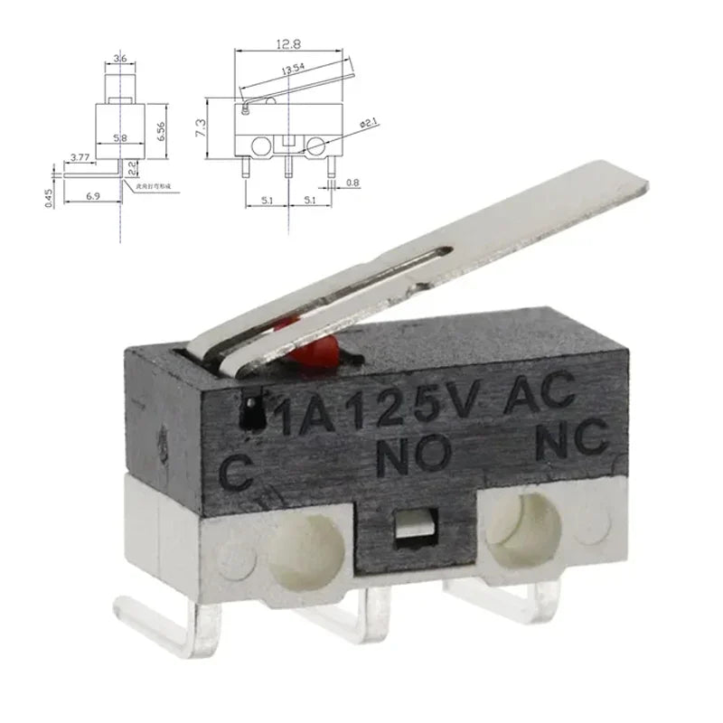 20PCS Mini Micro Limit Switch C NO NC 3 Pins PCB Terminals SPDT 1A 125V Roller Arc lever Snap Action Push Micro Mouse switches