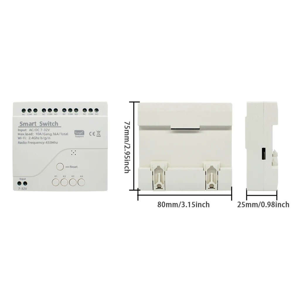 4CH Wifi Relay Smart Wireless Switch Module 4 Channel 7-32V 85-250V 220V 110V 2200W RF433 4 Way Receiver Works with Tuya Alexa