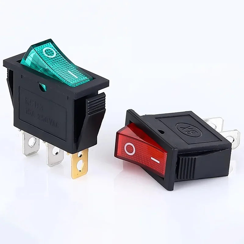 5/20PCS KCD3 Rocker Switch with LED ON OFF 16A 250V 220V 3 Pin 20A Small Light Cover Cap for Electric 2Position Switch