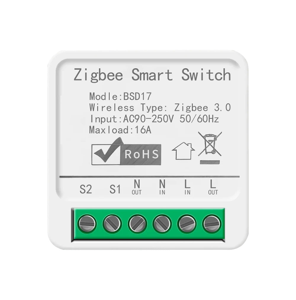 Smart ZigBee3.0 Light Switch Module 16A MiNi DIY Breaker Switch Supports 2 Way Control App Remote Control for Alexa Google Home