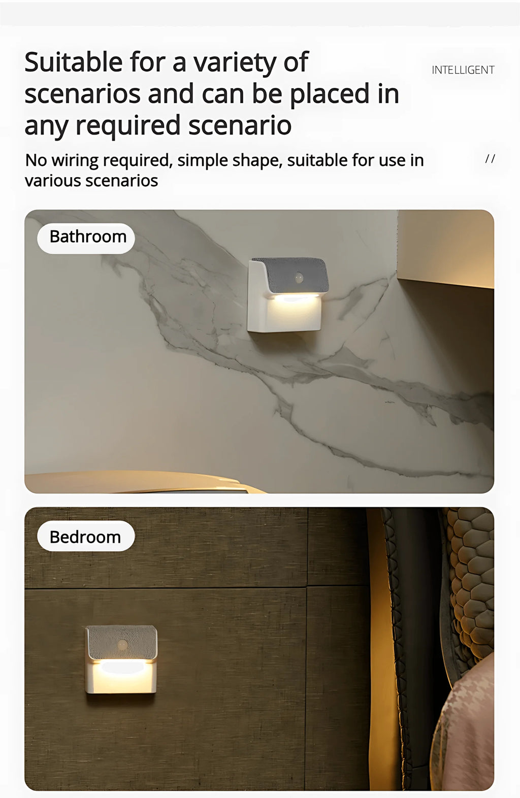 Smart Human Motion Sensor Wall Lamp, Rechargeable Wireless Magnetic LED Night Light, Auto On/Off for Closet Hallway Stairs