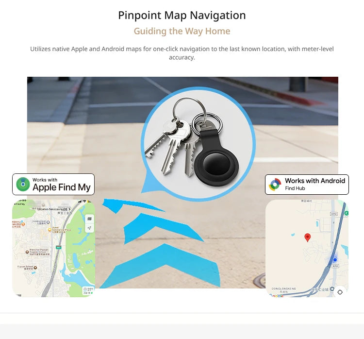 2-in-1 Dual Mode Anti-lost Tracker for Android & iOS Item Finder Waterproof Pet Dog GPS Tag for iPhone Devices with Google
