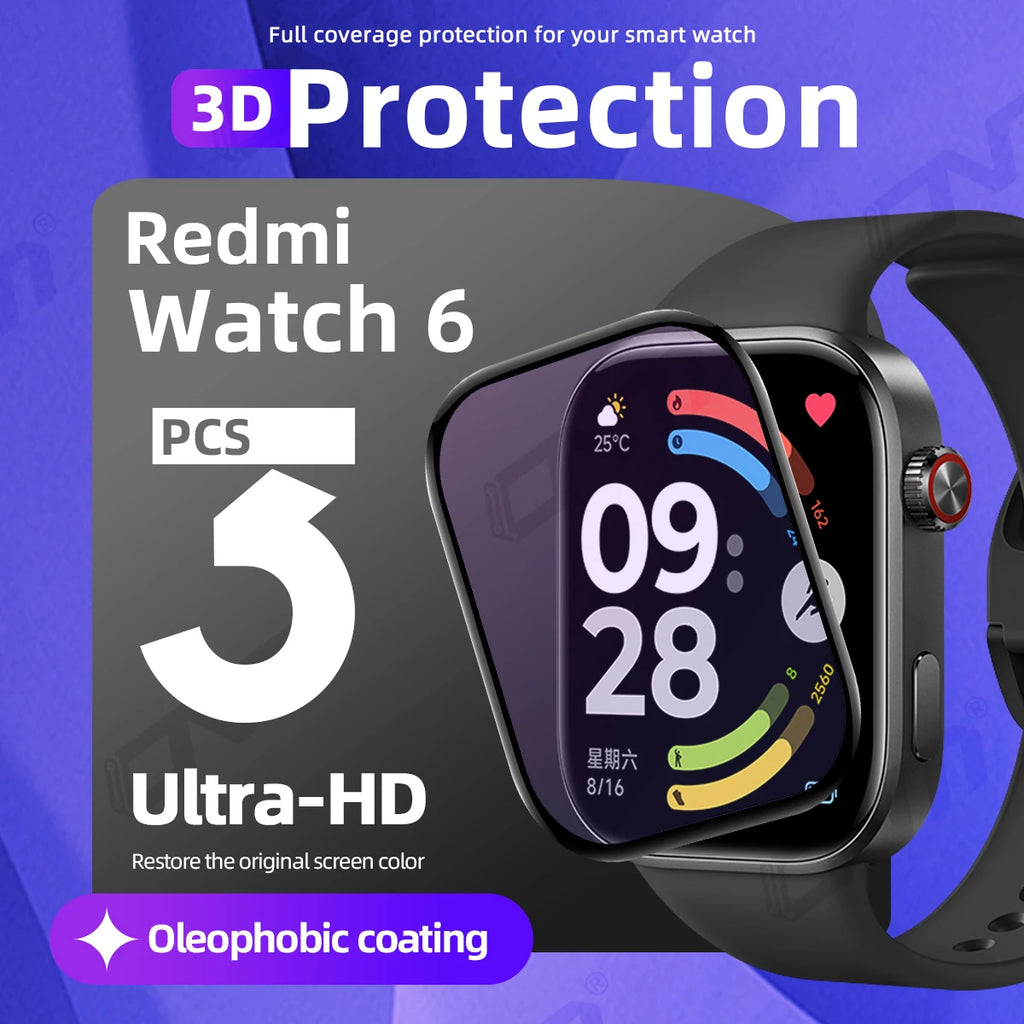 3D Protection Film for Xiaomi Redmi Watch 6 Screen Protector, Full Coverage Anti-scratch for Watch6 Accessories ( Not Glass )