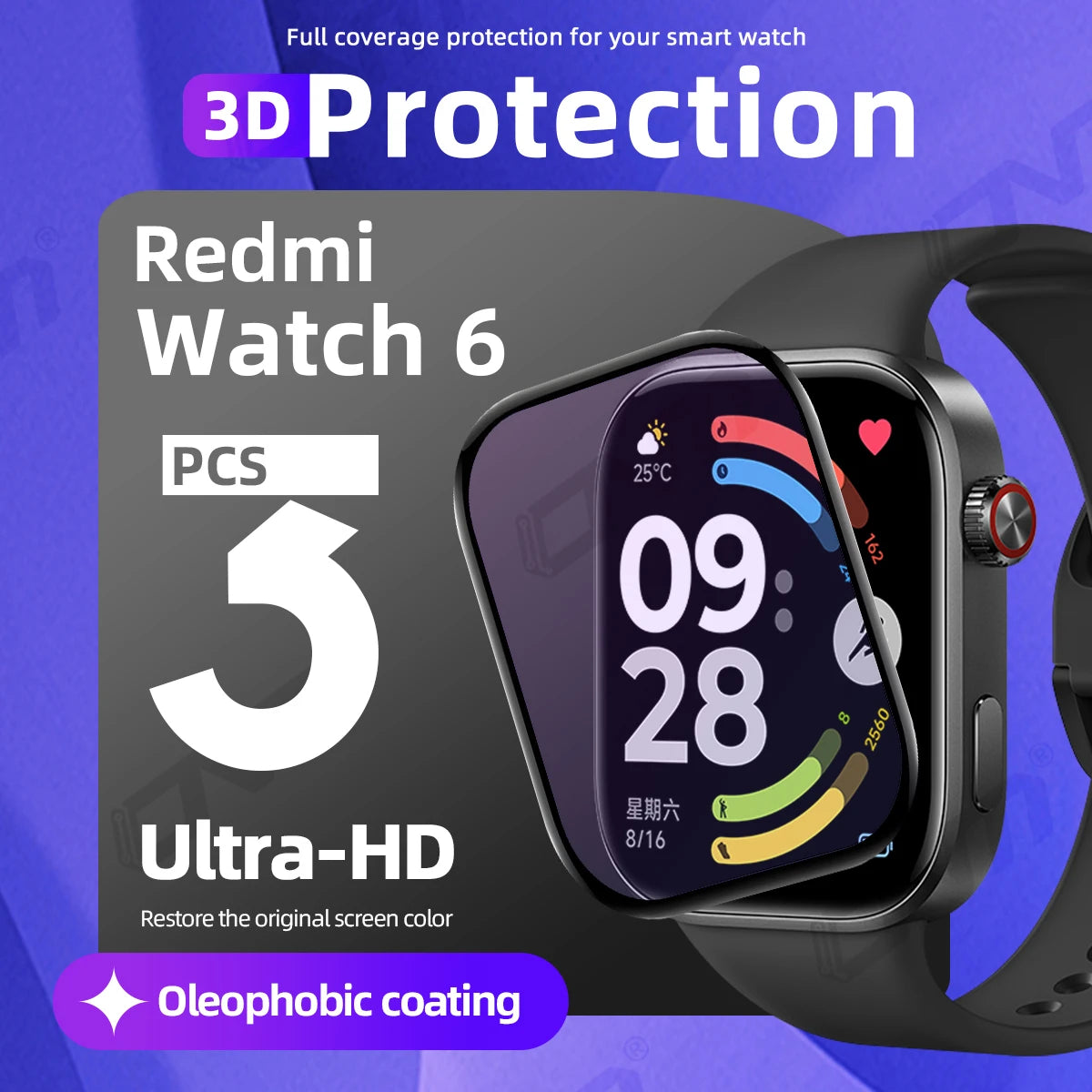3D Protection Film for Xiaomi Redmi Watch 6 Screen Protector, Full Coverage Anti-scratch for Watch6 Accessories ( Not Glass )