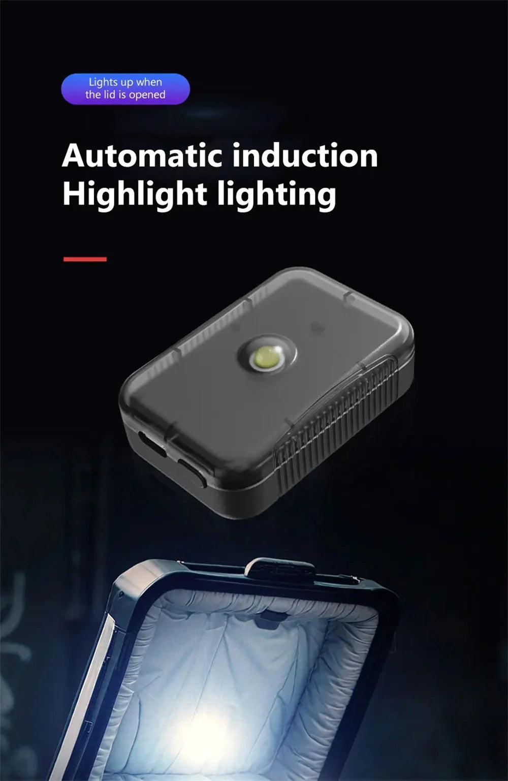 Motorcycle Locomotive Box Sensor Light LED Tail Box Anti-Collision Lamp Convenient Outdoor Fishing Camping Night Light ﻿