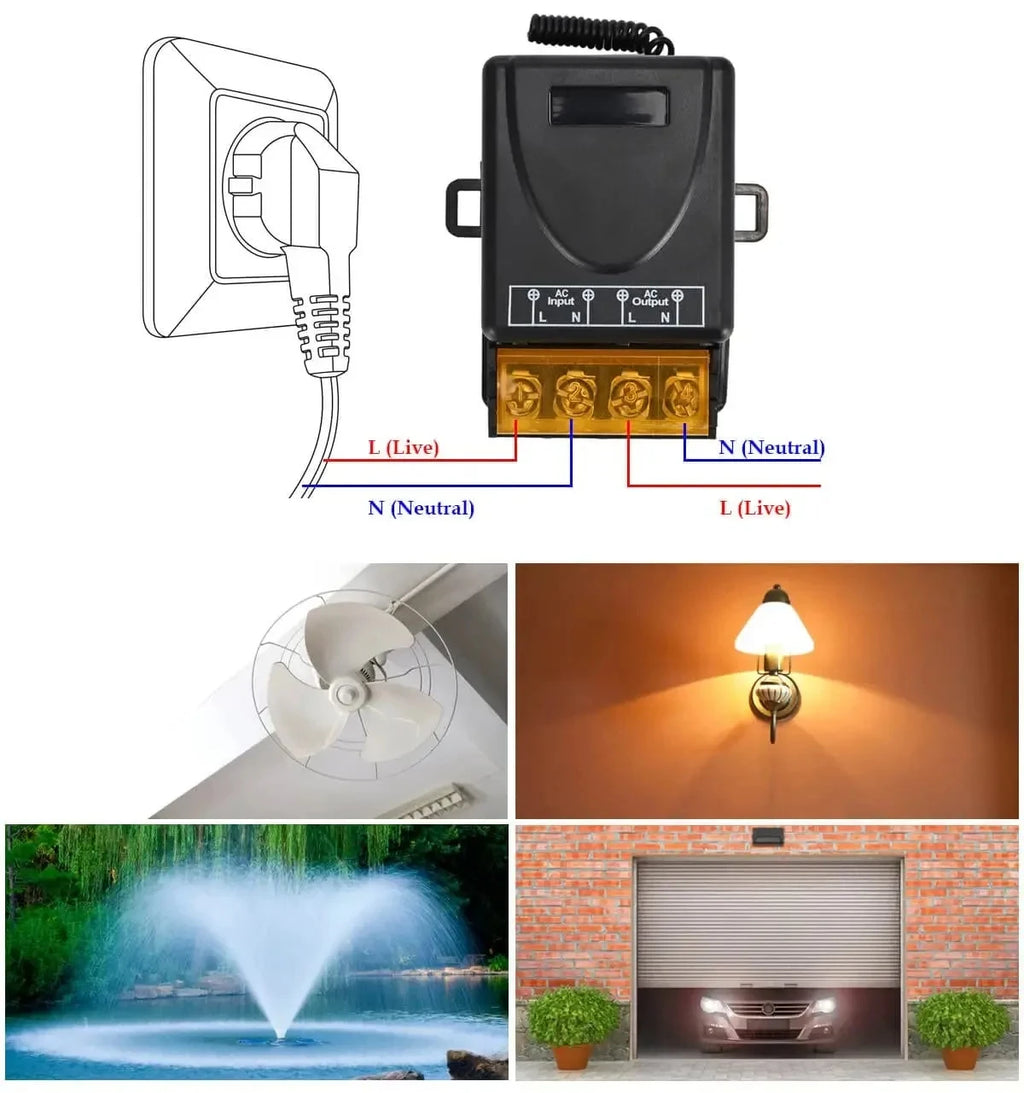 Relay Receiver + On/Off Transmitter AC 220V 20A 1CH 433Mhz Wireless Remote Control Switch RF For Electric Appliance Lamp