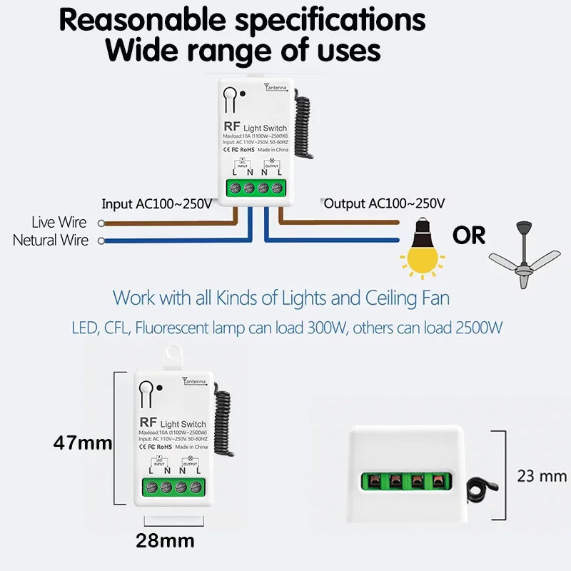 Wireless Smart Switch Light RF 433Mhz 86 Wall Panel Switch with Remote Control Mini Relay Receiver 220V Home Led Light Lamp Fan