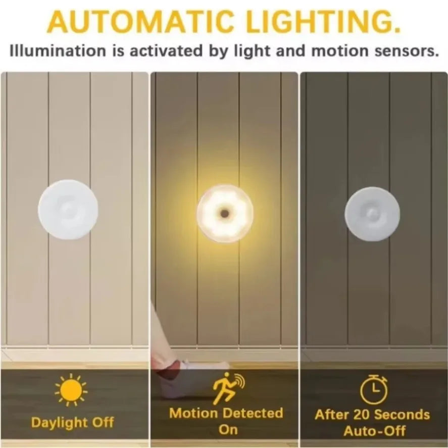 USB Charging Smart Sensor Lamp LED Human Body Induction Night Light Bedside Bedroom Home Corridor Lighting 8 LEDs Mini Wall Lamp