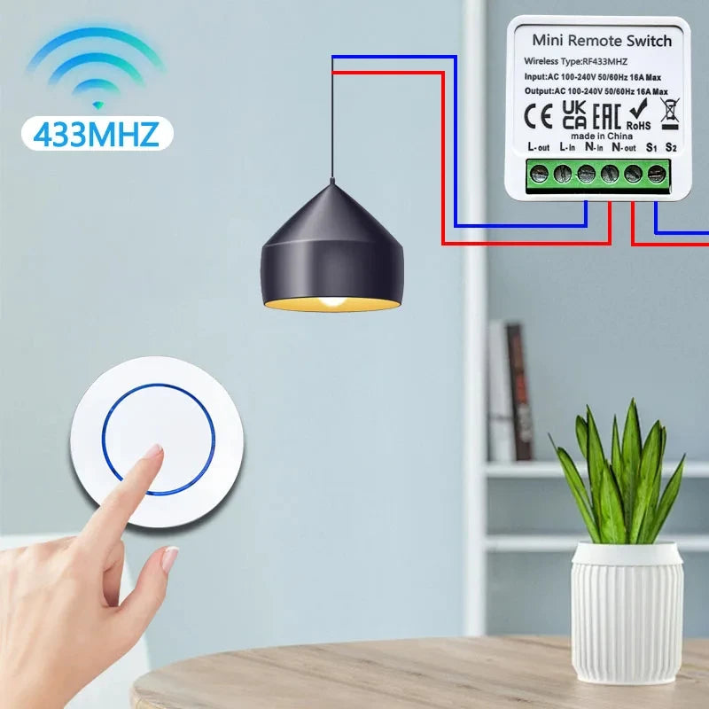 10A Relay Receiver Module Transmitter Light Switch Wireless Universal 433MHz Remote Control Switch for Smart Home LED Fan DIY