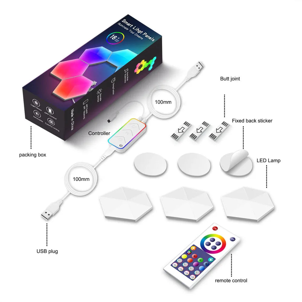TuYa Smart WiFi Bluetooth RGB LED Hexagon Quantum Night Light Indoor Wall Light For Game Bedroom Decoration Atmosphere Lamps