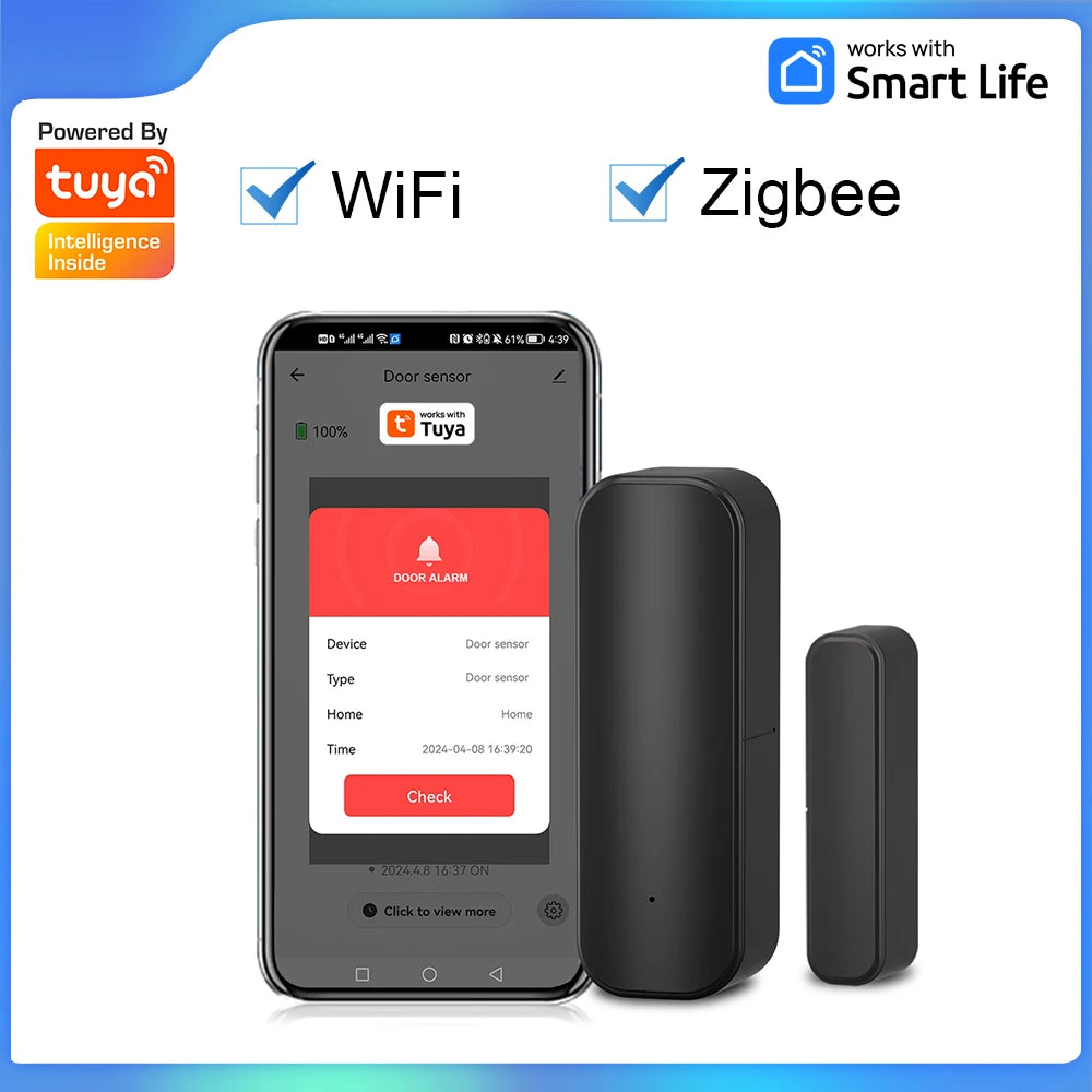 WiFi or Zigbee Door Sensor Tuya Smart Home Security Door Open Alert Sensor Window SensorAlarm System Voice Control