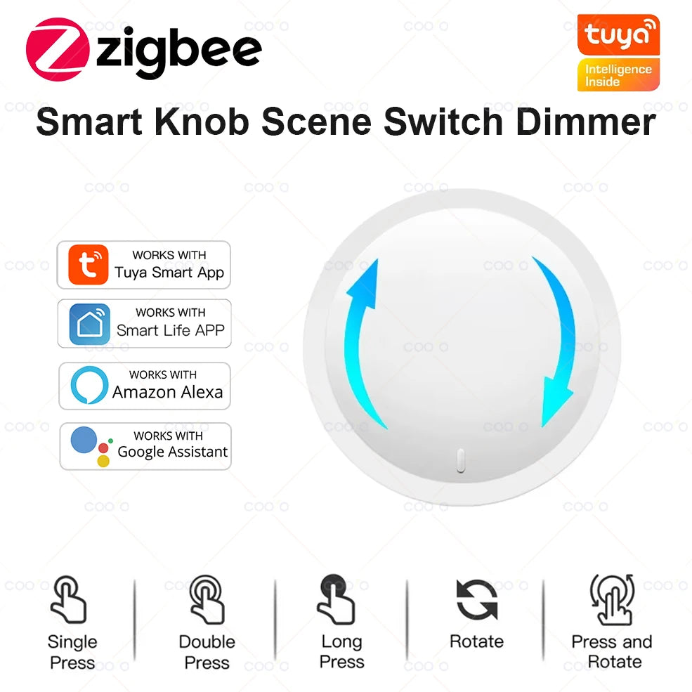 Tuya ZigBee Smart Knob Switch Wireless Scene Button Rotatable Dimmer Controller Switch Home Appliance Automation Linkage Remoter