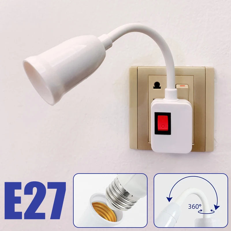 EU Plug to E27 Lamp Holder Light Bulb Socket With Switch Flexible Lamp Base Conversion Table Lamp Converter