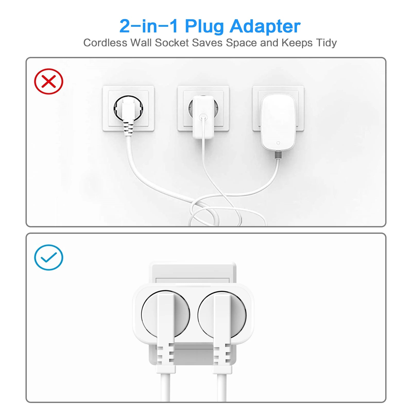 2-in-1 portable travel adapter plug socket adapter, high flame-retardant material travel household expansion socket