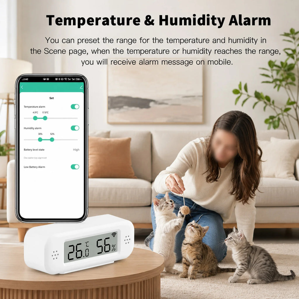 Tuya WiFi Temperature Humidity Sensor °C/°F Switchable Smart Home APP Remote Alarm Works with Alexa Google Home Yandex Alice