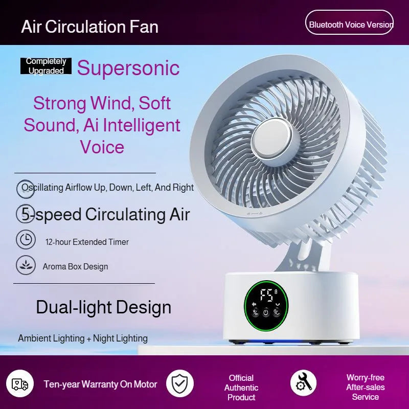 Smart Voice USB Fan Air Circulation Timer Fan Portable Night Light Function Fan, For Outdoor Travel And Student Dormitories